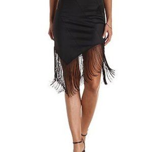 Charlotte russe Asymmetrical Fringe Black Pencil Skirt